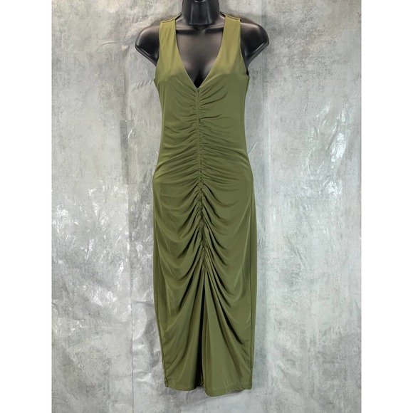 INC International Concepts Dresses & Skirts - INC Women's Burnt Olive V-Neck Ruched Sleeveless Bodycon Midi Dress SZ XS